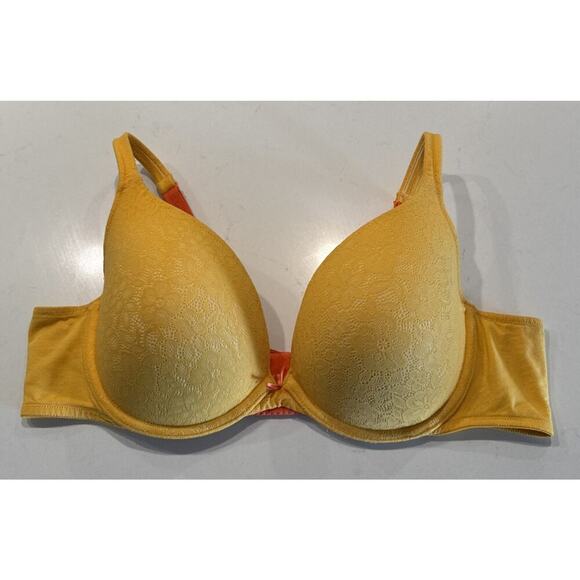 Cacique Women’s Size 46B Boost Plunge Yellow Orange Lace Underwire Bright Bra - Picture 1 of 12